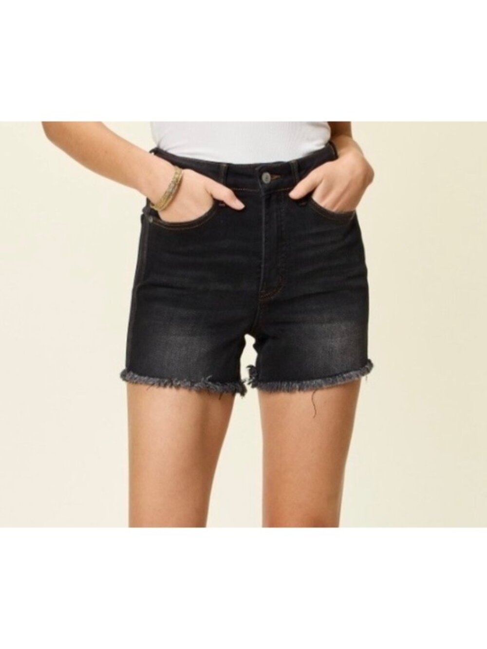 JUDY BLUE Black High Waist Distressed Fray Hem Women's Denim Shorts NWT Large